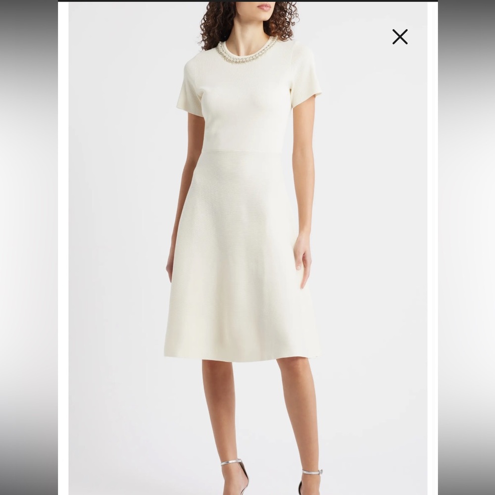 Cream Midi Dress with Pearl Detail